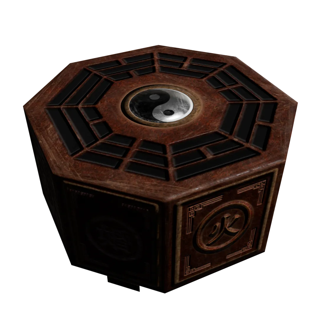A mix between amulet and a portable stove, with yin-yang symbol where it's supposed to be fire, and 8 trigrams decorated around it.